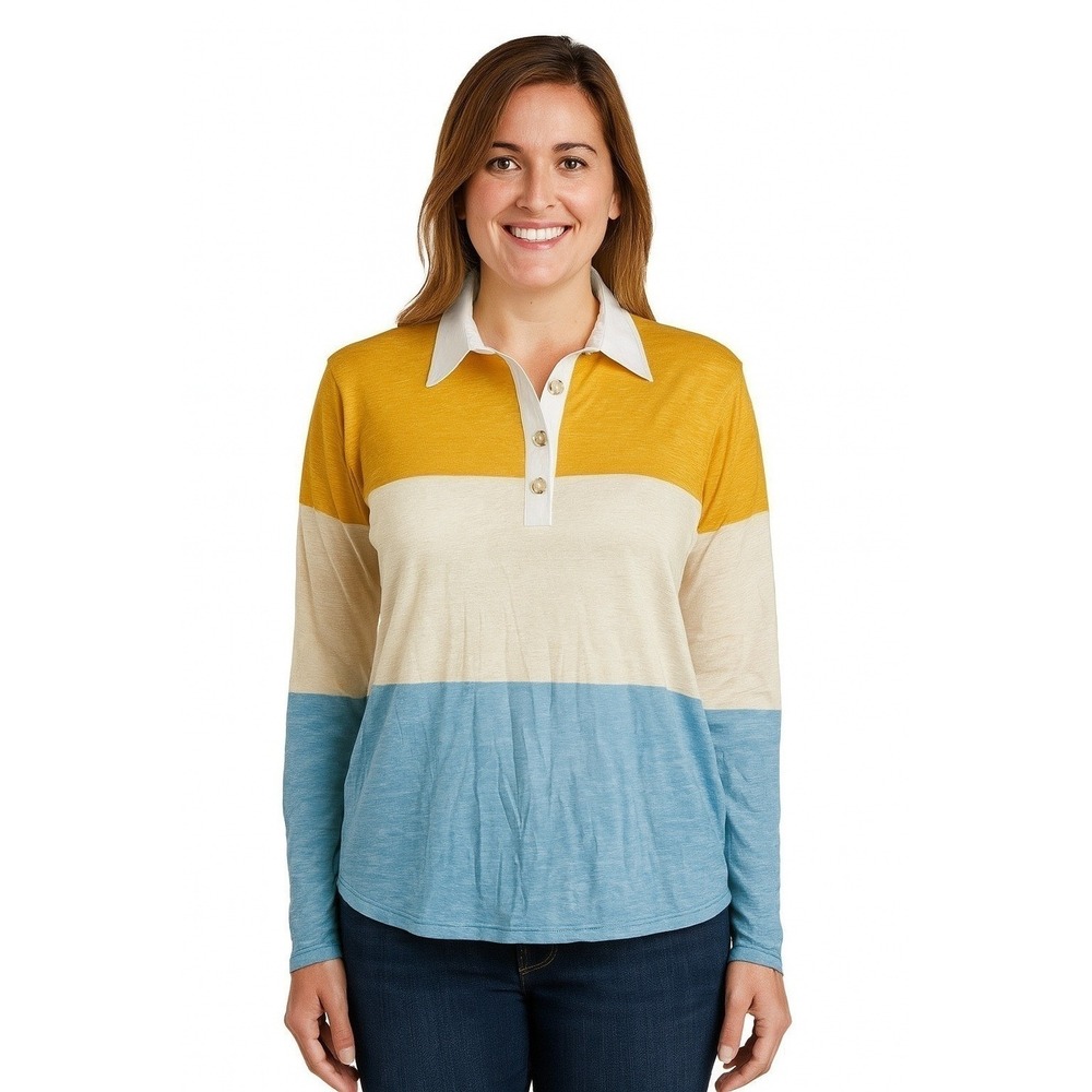 Women's Style & Co Striped Polo Shirt Oatmeal Yellow XS New With Tags